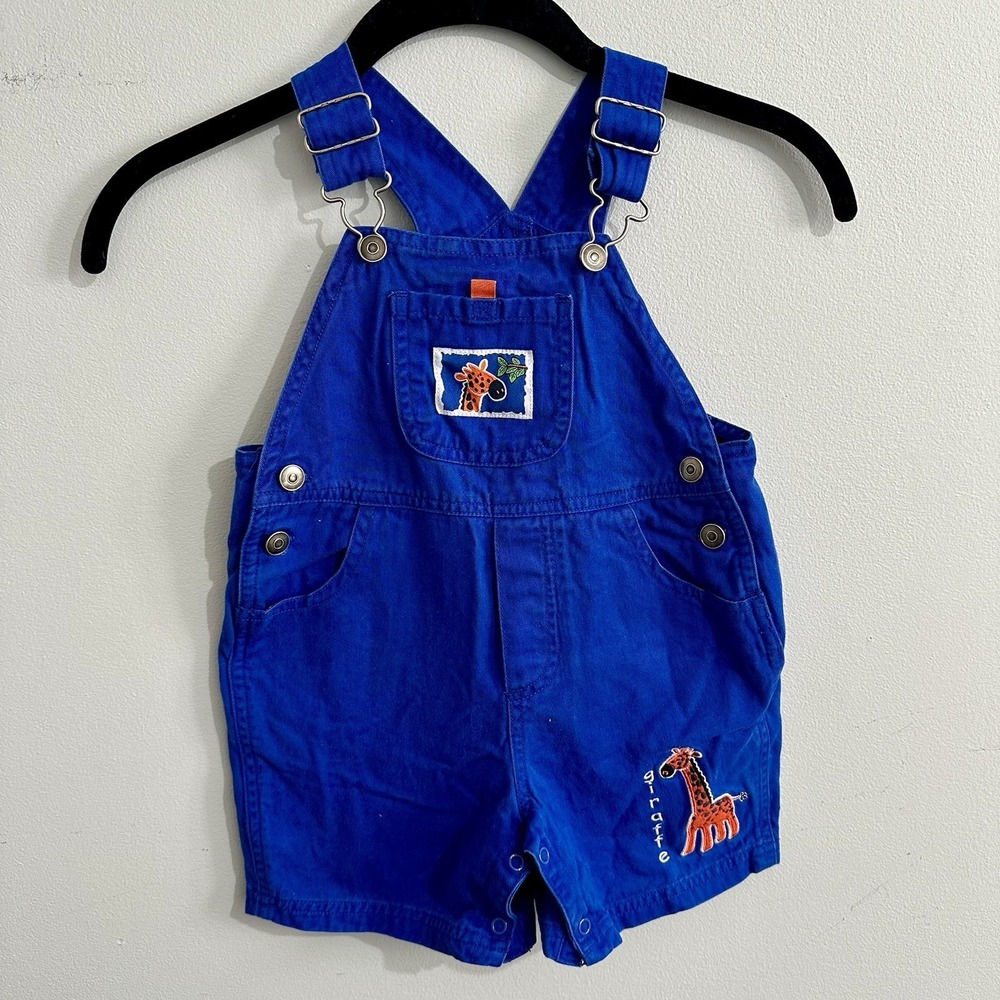 Vintage Y2K Simply Basic Zoo Overalls Kids 24M Blue Embroidered Baby Kids